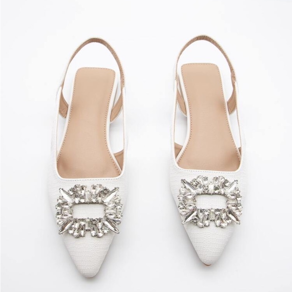 New Rhinestone Decor Point Toe Slingback Flats
